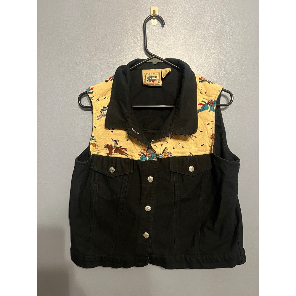 Women's Don't Mess With Texas Black Jean Jacket Native Horses SZ XL Western Ware